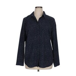 Talbots Navy Blue White Polka Dot Button Down Blouse 2XP Plus Size Petites